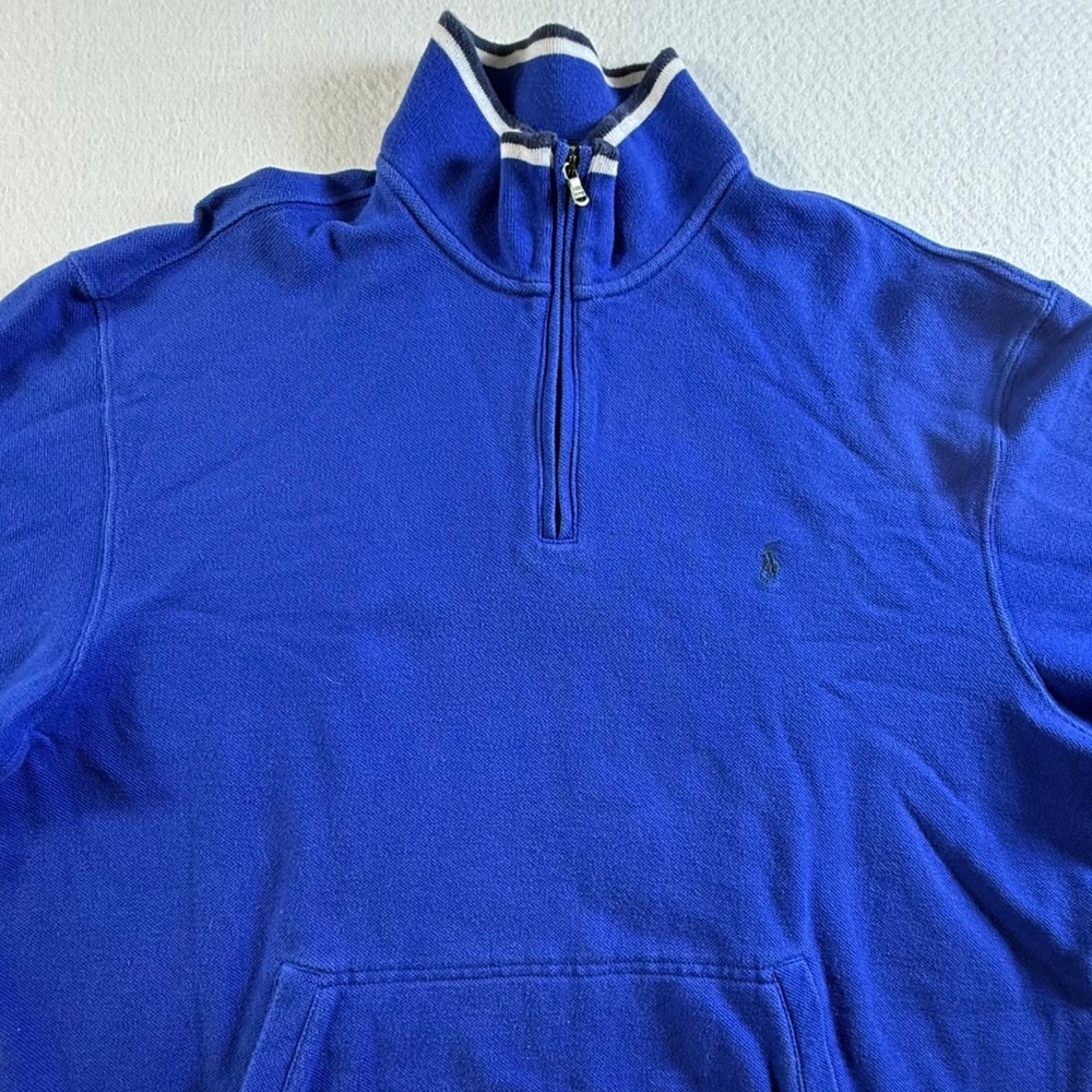 Polo Ralph Lauren 1/4 Zip Pullover Mens Large Cotton Mock‎ Neck Royal Blue VTG